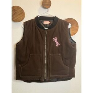 Ransom Ranch COWGIRL Quilted Canvas Vest Womens Size XL Brown Pink Embellished